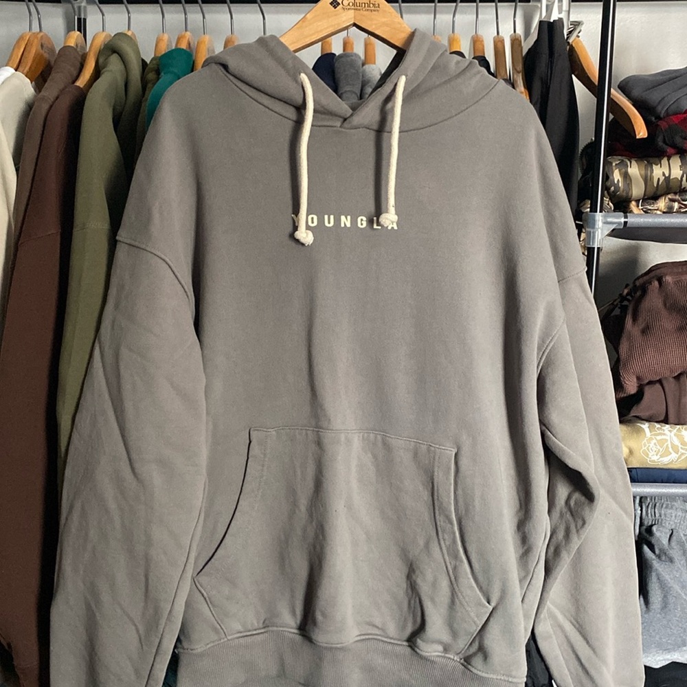 YOUNGLA / GREY STRING HOODIE / SIZE: MEDIUM